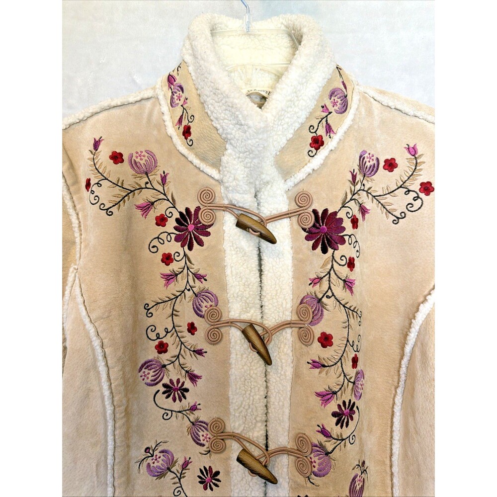 Vintage 90s Embroidered Floral Leather Jacket XL Phoebe Friends Penny Lane - Picture 10 of 15